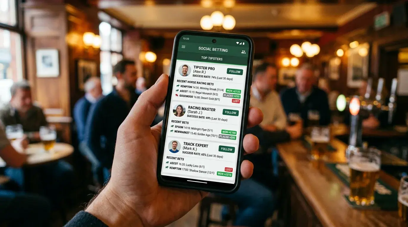 Social betting platform showing tipster profiles and horse racing selections